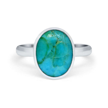 Solitaire Oval Simulated Turquoise CZ Ring Round 925 Sterling Silver